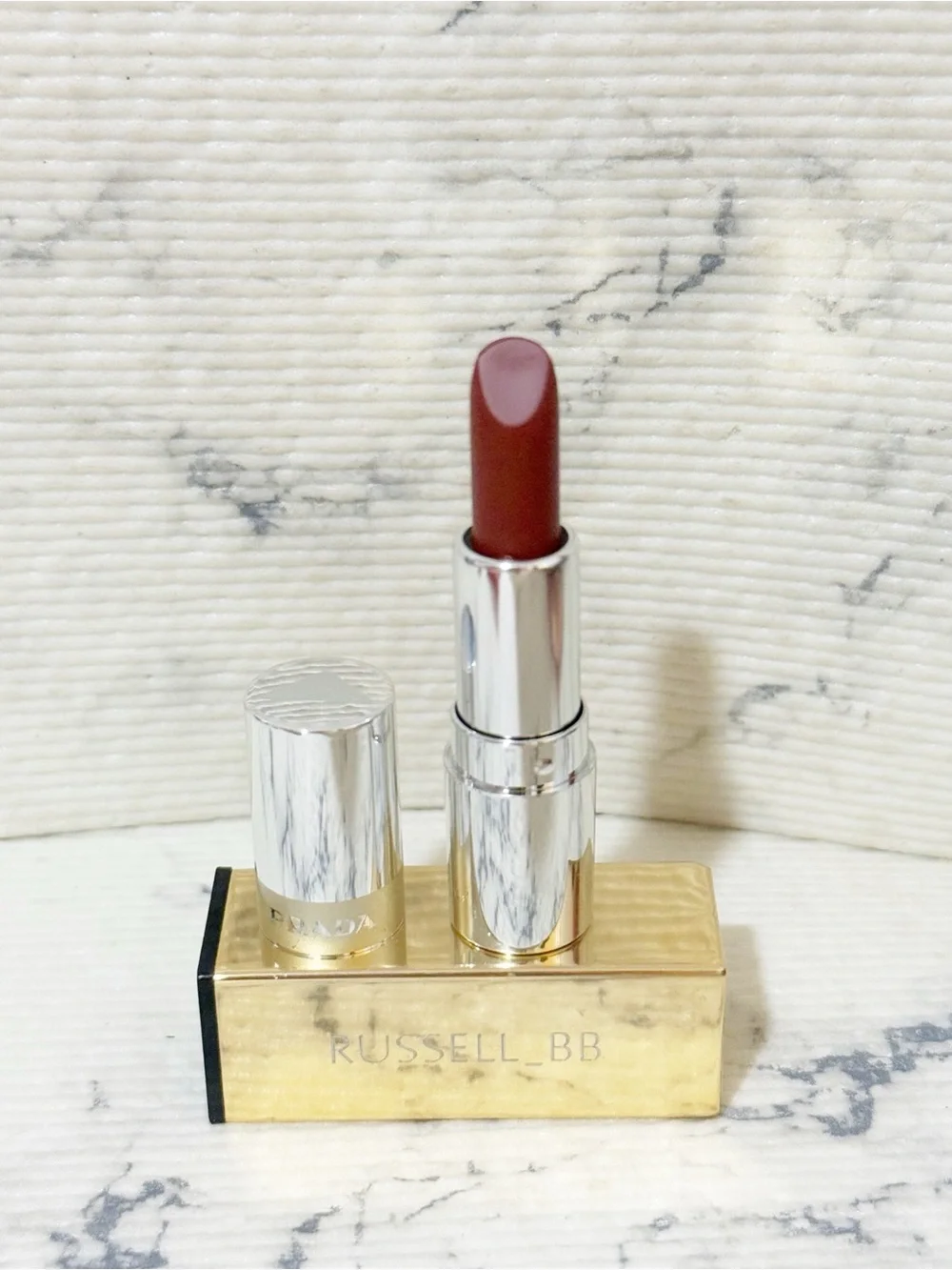 Prada Hyper Matte Lipstick (B03 Mahogany) Maroon Brown Monochrome Lipcolor